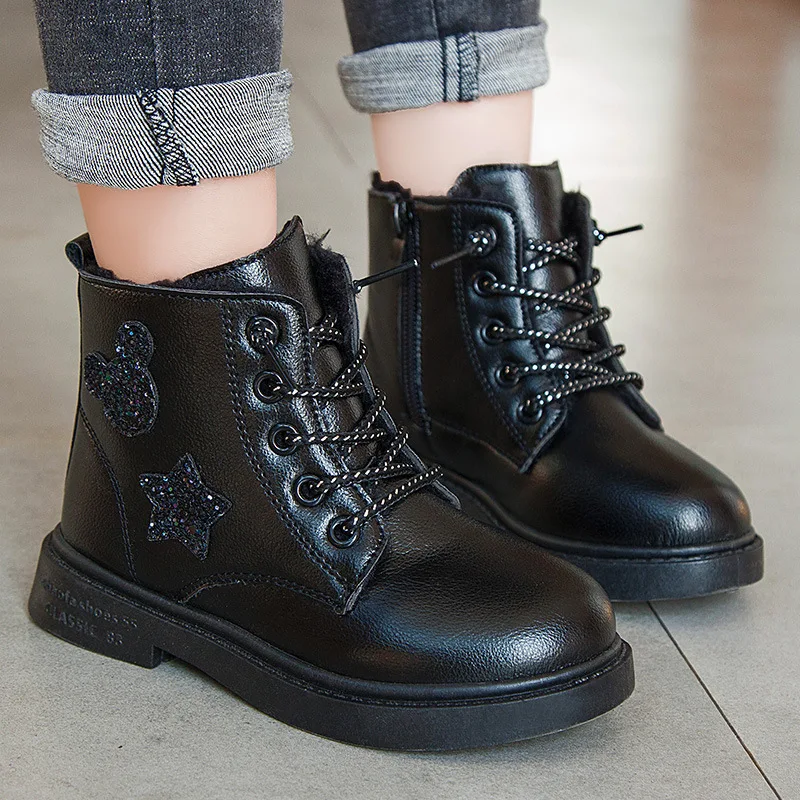 Fashion Sequin Princess Boots Little Girl Waterproof Patent Leather Boots Big Kids Martin Children'S Shoes 3 4 5 6-12 Year