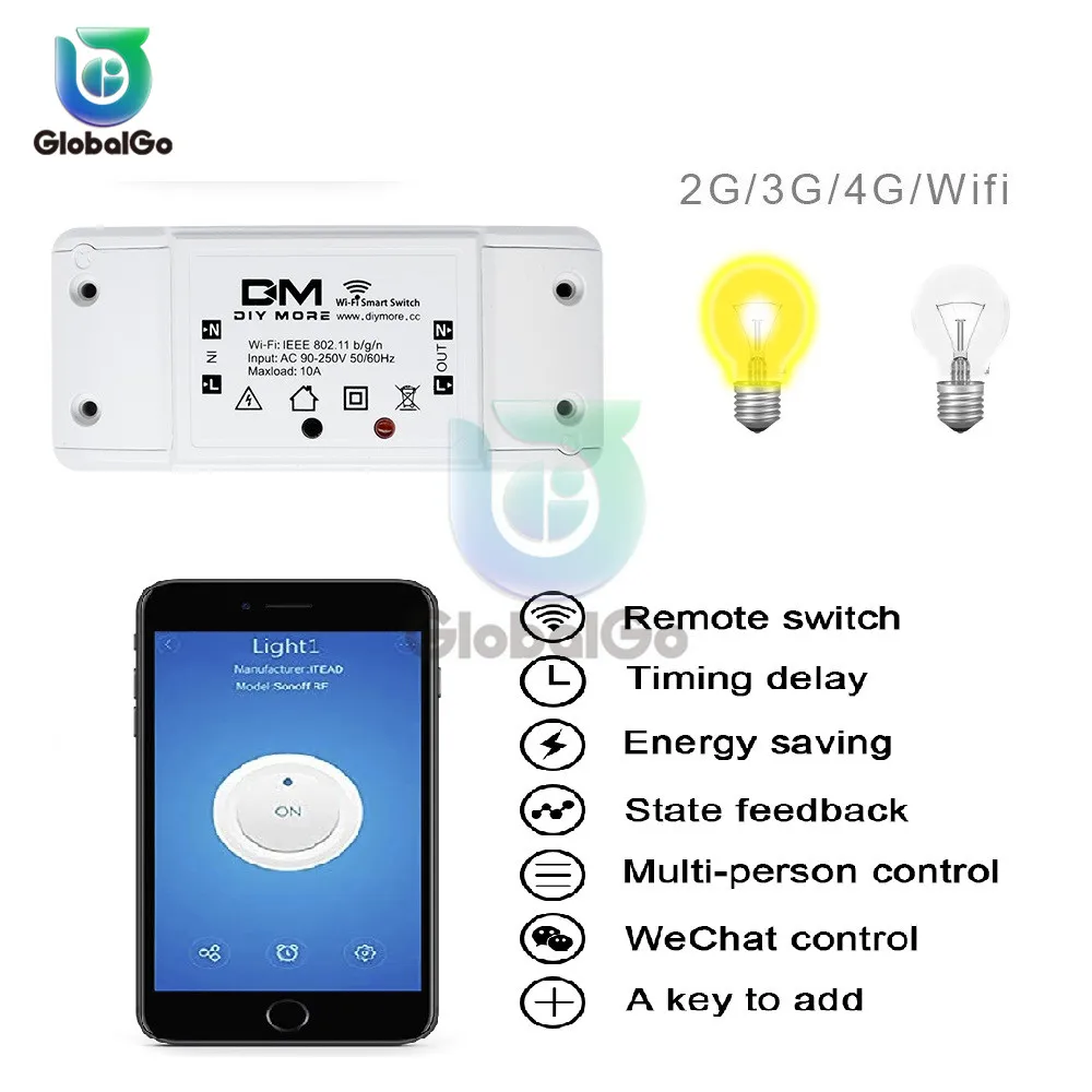 

2G 3G 4G Wifi Switch DIY Wireless Remote Light Smart Home Automation Relay Module Controller Work with Alexa Switch