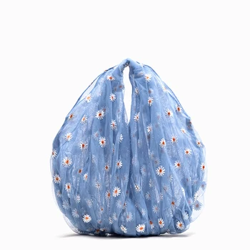 

Fresh Brand Designer Lace Women Handbag 2020 Summer New Daisy Flower Embroidered Mesh Shopping Bag Basket Tote Bag