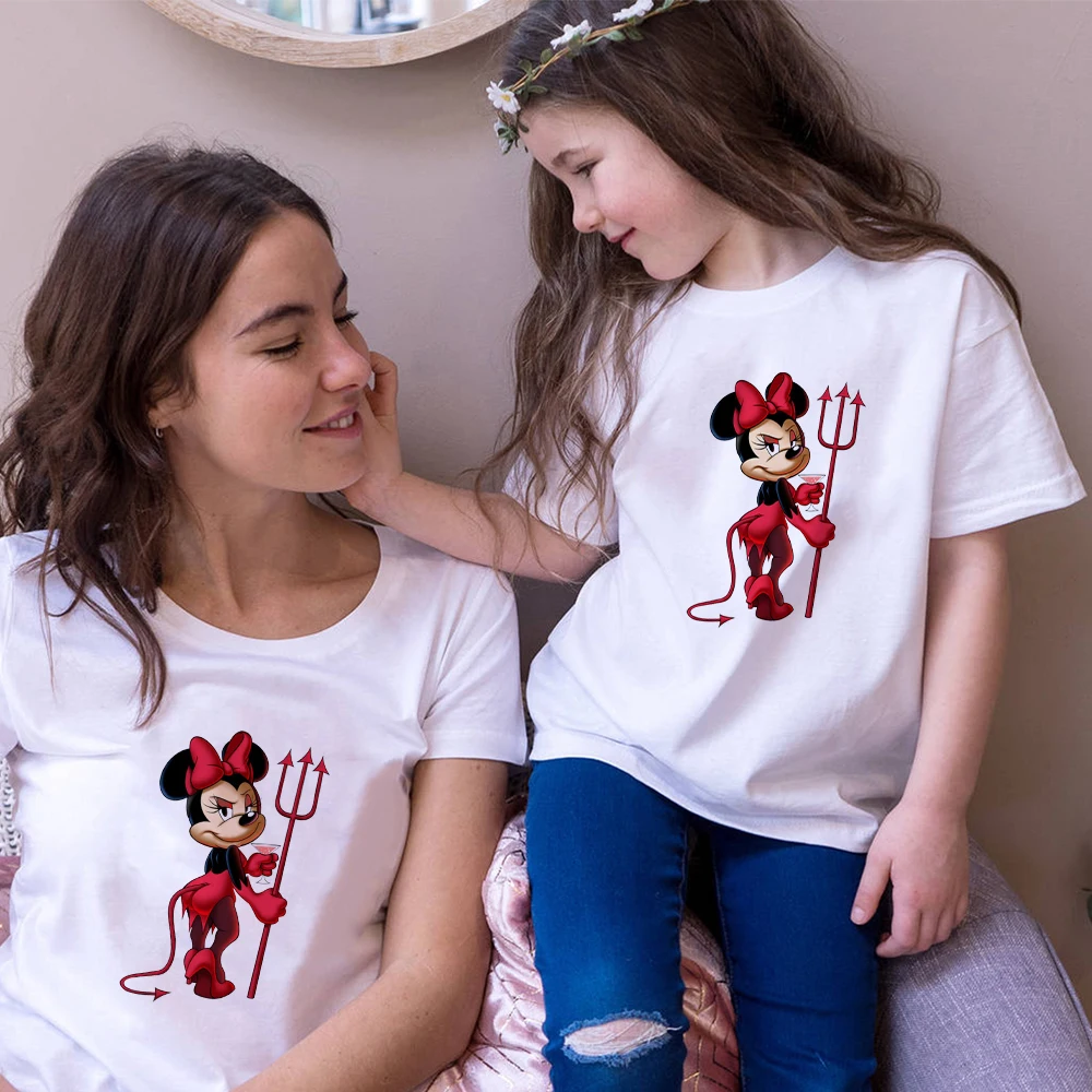 Camiseta con estampado de diablo feminista para mujer, Blusa de manga corta con estampado de cuello redondo Harajuku para niños, ropa de aspecto familiar