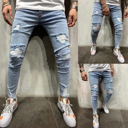 Pantalones vaqueros rasgados para hombre, de Color sólido Jeans ajustados, informales, Vintage, con botones de cintura media, Otoño e Invierno