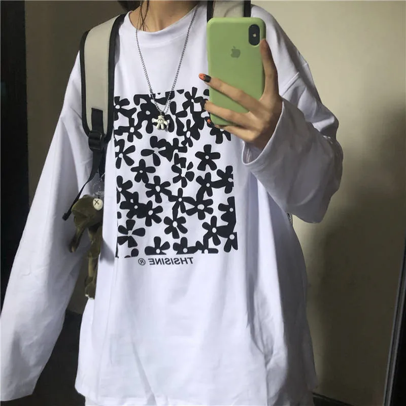 Harajuku белая женская Повседневная футболка уличная женская футболка с длинным рукавом модная Kpop футболка одежда в стиле панк хип-хоп толстовки