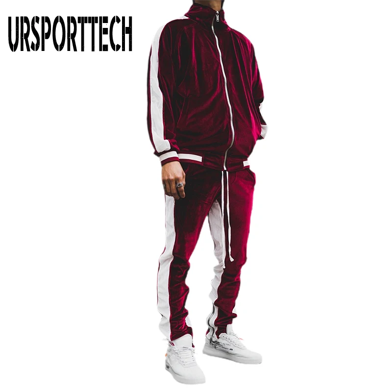 Chándal de terciopelo dorado para hombre, conjunto deportivo para primavera y otoño, sudadera gruesa de terciopelo y pantalones, ropa deportiva cálida