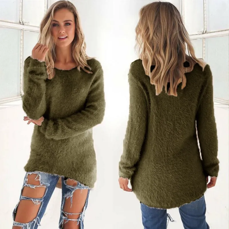 Plush Women Sweater Winter Warm Maglioni Donna Solid Jersey Mujer Invierno 10 Colors Black Pink Sweater Pull Long Femme Pullover