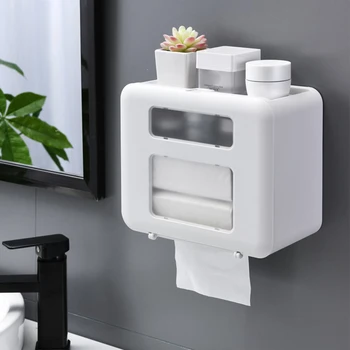 

With Phone Shelf Self Adhesive Double Layer Wall Mounted Strong Bearing PP Home Hotel No Drilling Bathroom Kitchen Tissue Holder