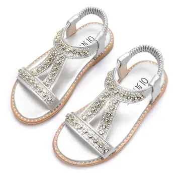 

New Girls Diamond Princess Sandals Flat-heeled Dress Sandals for Primary School Students Girls Soft Cute Shoes