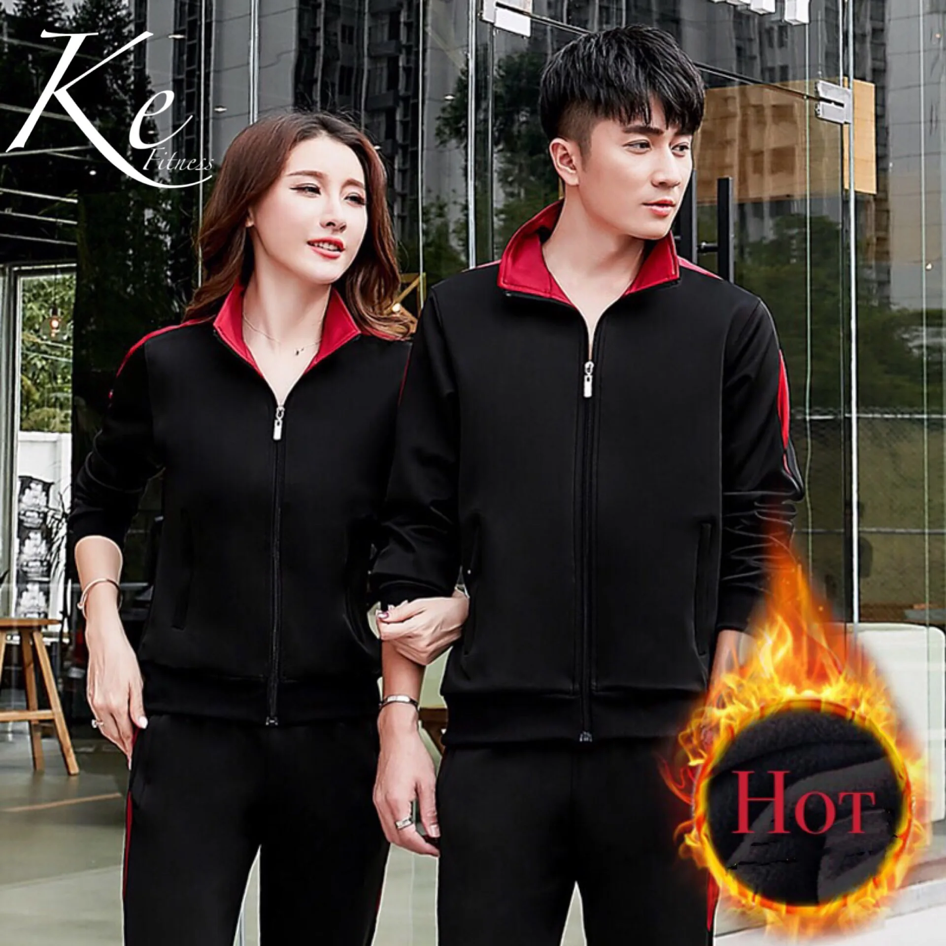 

KE tracksuit velvet Winter man woman sport set lovers plus size extra big sports suit men women long-sleeved sweater sportswear