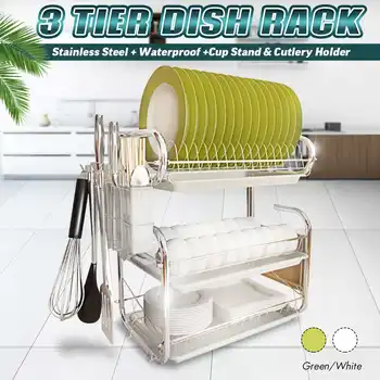 

3 Tiers Dish Drainer Stainless Kitchen Dish Rack Storage Shelf Washing Holder Basket Plated Knife Sink Drying Organizer Tools