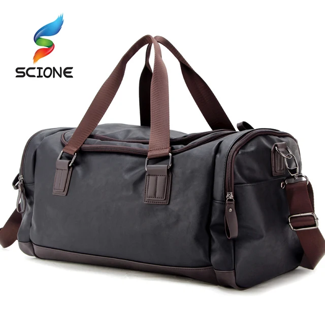 US $20.89 Top Quality PU Leather Fitness Training Bags For Men Large Classic Soft Sports Gym Bags Mens Trave