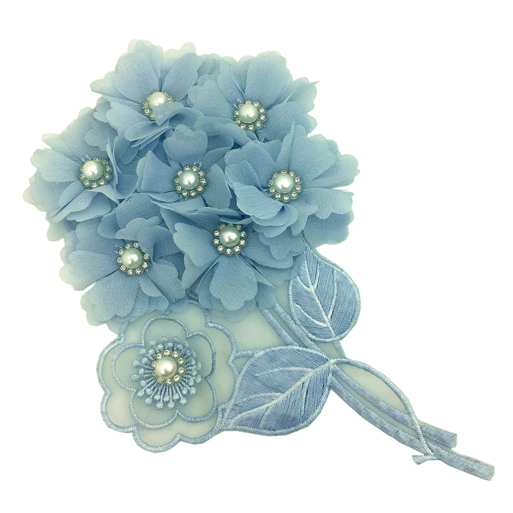 

6pc 3D Hydrangea Beaded Applique Flower Embroidery Patch Sew On Embroidered Patches For Clothing Parches Ropa AC1486