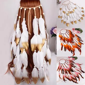 

Fashion Boho Style 11 Colors Feather Headband Girls Hair Accessories Hairpiece Beads Feather Headdress Headband 1PC Handmade