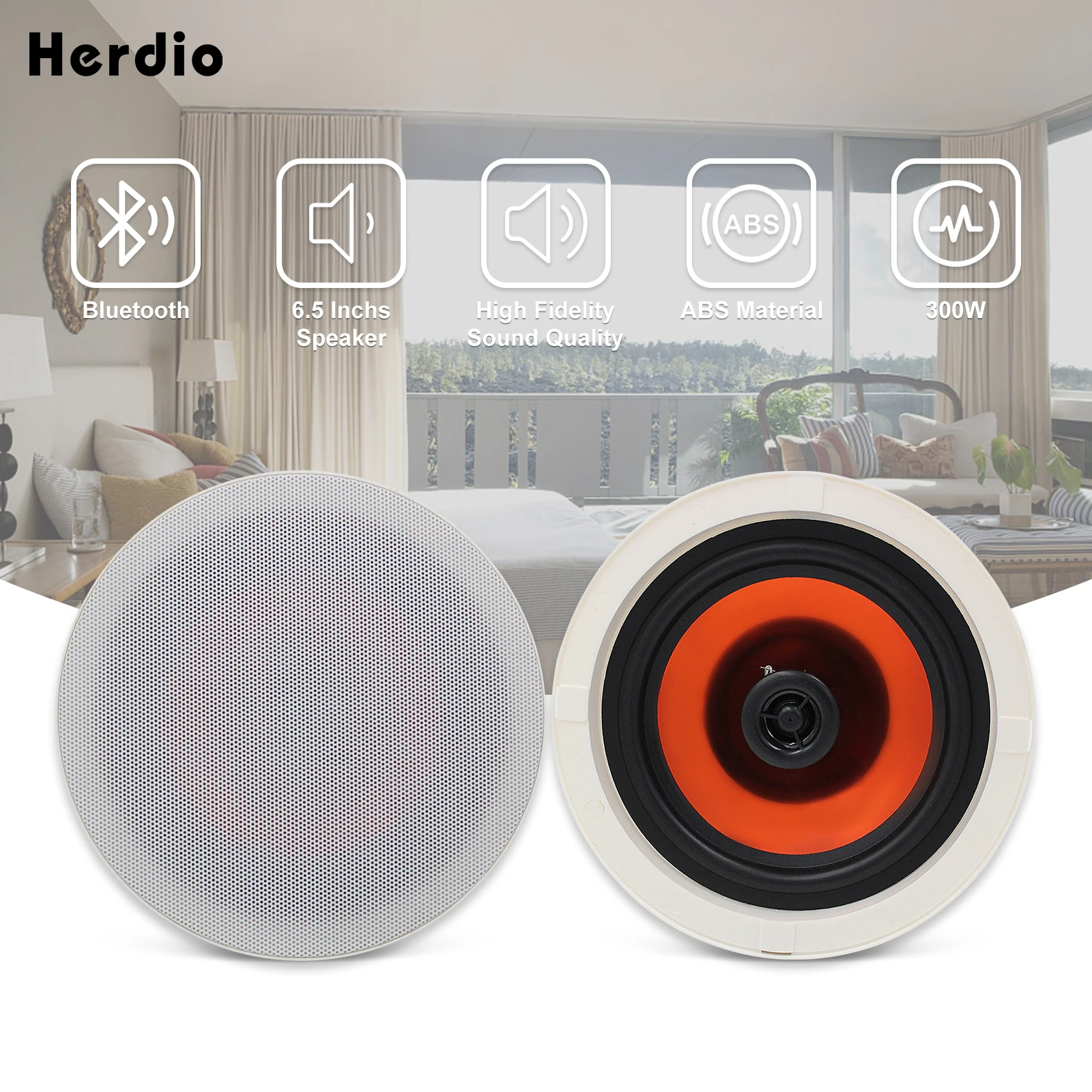 6.5'' Flush Mount Wall Ceiling 2-Way 300W Bluetooth Speakers for Home Music System wall ceiling speaker