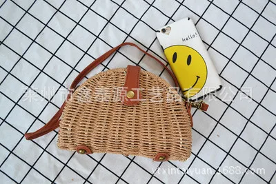 

Straw Bag New Style Shell-Type Rattan Mini Shoulder Bag Beach Bag Handmade Woven Bag Retro Messenger Bag