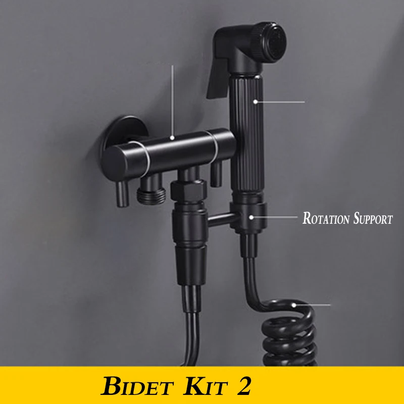 bidet kit 2 Черный латунный ванная, смеситель для биде высокого давления биде гигиенический душ кран двойной выход двойная ручка гигиенический душ один холодный - Цвет: bidet kit 2