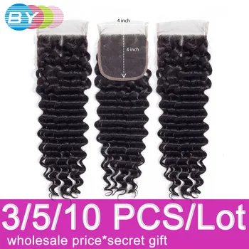 

Deep Wave Closure Human Hair Lace Closure 4x4 Brazilian Hair Swiss Lace 8-22inch Remy Hair Extension Free Shipping BY Hair