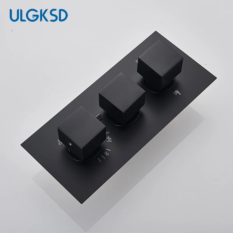 Thermostatic 3/4 วิธีBlackห้องน้ำวาล์วก๊อกน้ำอุณหภูมิควบคุมTripleจับทองเหลืองOutlet Tap 1