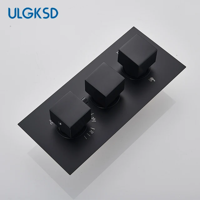 Thermostatic 3/4 วิธีBlackห้องน้ำวาล์วก๊อกน้ำอุณหภูมิควบคุมTripleจับทองเหลืองOutlet Tap 1