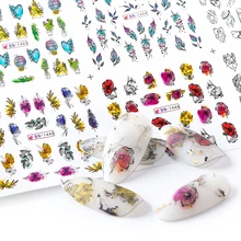 12 дизайн черный цветок наклейки для нейл-арта кружева Цветочные Переводные воды слайдер акварель наклейка в виде перьев обертывания кончик BEBN1441-1452