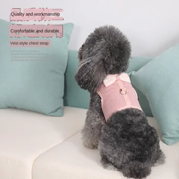

Pet Traction Rope Solid Color Bow Chest Back Teddy Bear Dog Rope Mesh Plain Color Chest Back
