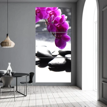 

Spring green plants purple flowers pebbles canvas painting print poster picture wall modern minimalist home bedroom decoration