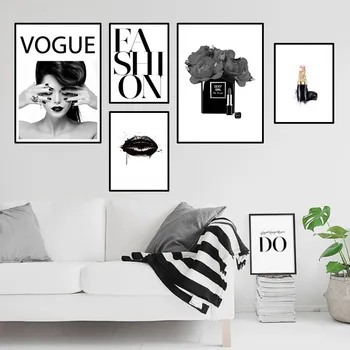 

black white girl art poster canvas painting fashion makeup picture wall decor flower perfume wall art canvas painting HD2915