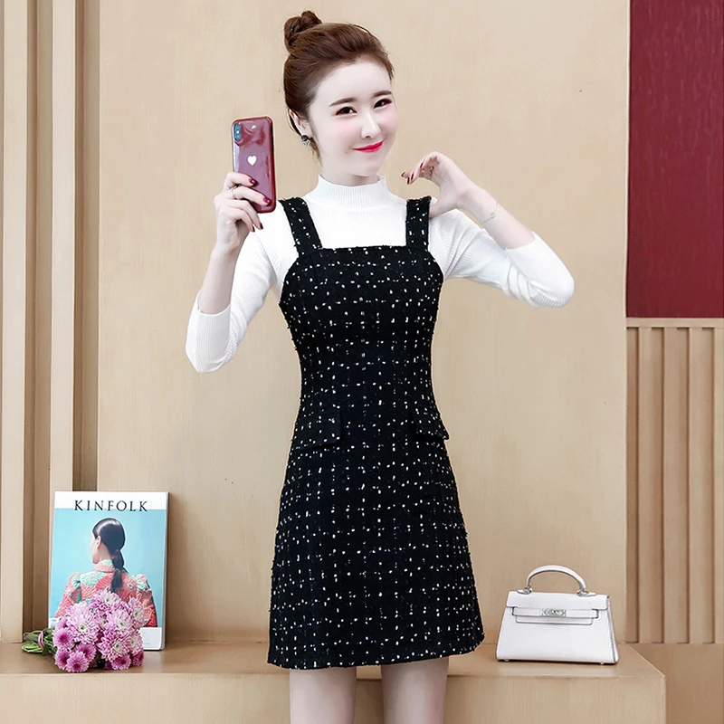 Модное платье на бретельках шерстяной жилет приталенное женское Vestido Mini 2020 новое