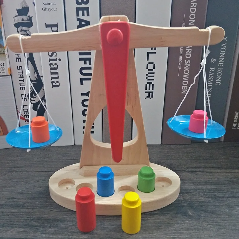 Новая обучающая игрушка Монтессори, маленькие деревянные игрушечные весы с 6 весами для детей - Цвет: no box