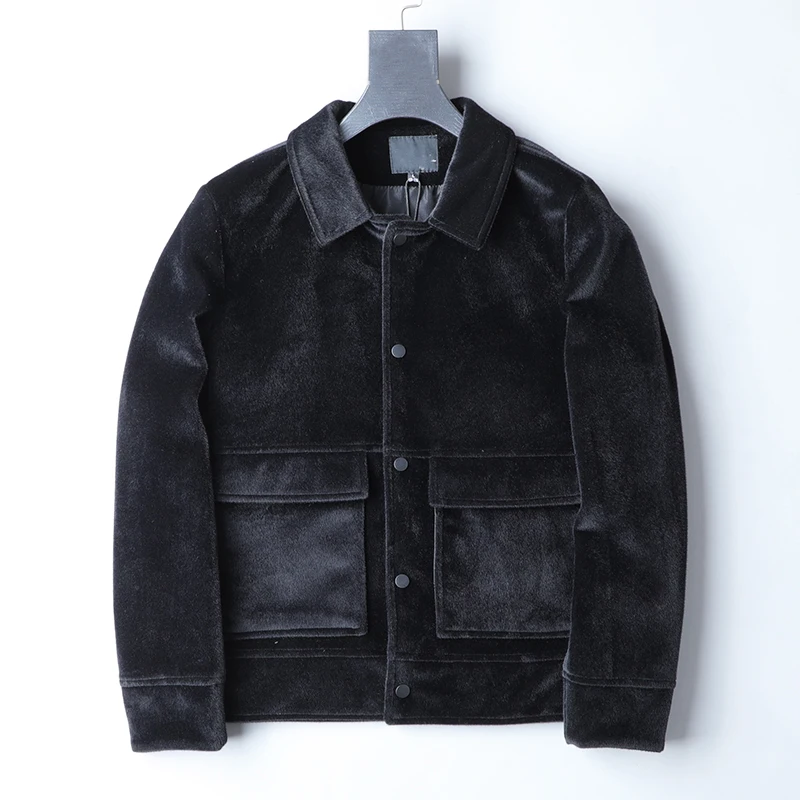 

Spring Fall Fashion Korean Style Mens Male Imitation Mink Fur Coffee Black Pockets Jacket Coat , 4xl Coats and Jackets for Men