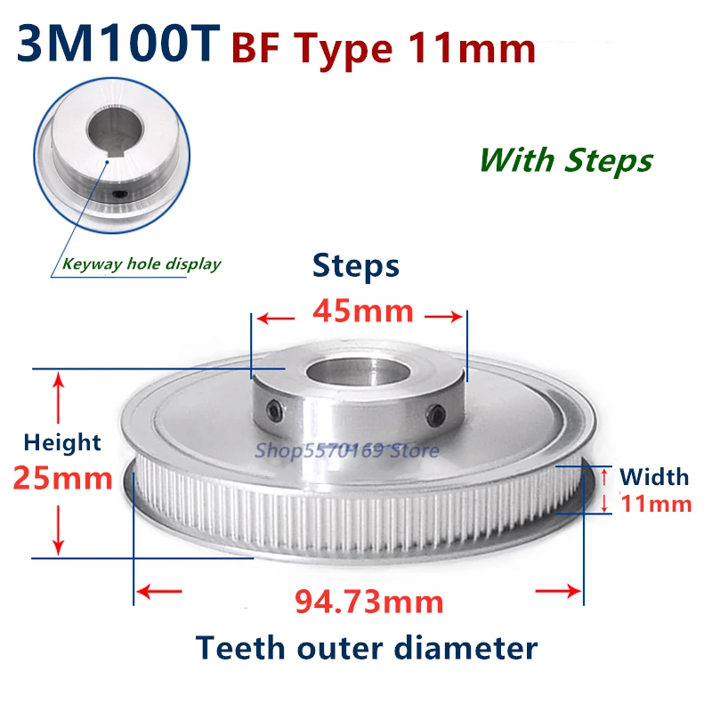 100 Tooth BF-type for CNC Step Motor GT2 10mm Timing Belt Pulley 24 Tooth 