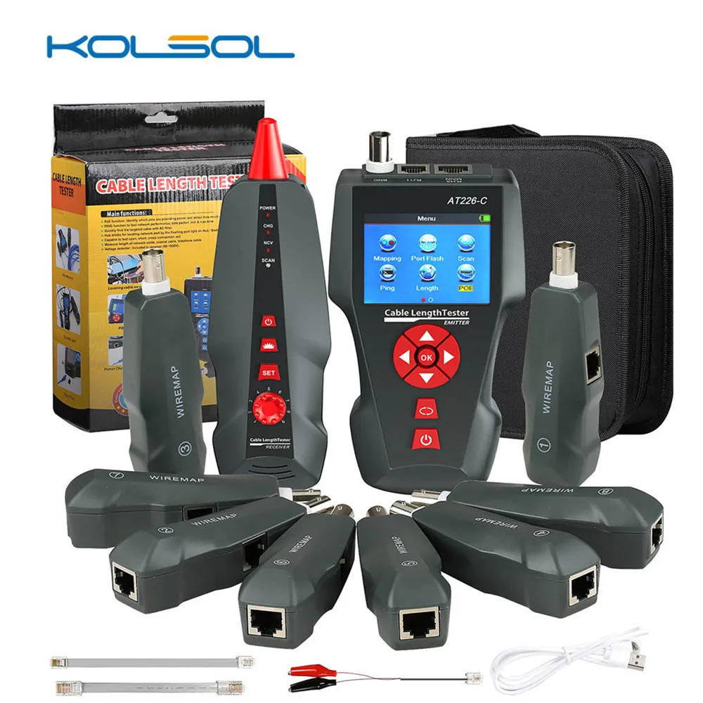 KOLSOL LCD LAN Network Cable Tester UTP STP Diagnose Tone Tracer RJ45, RJ11, BNC, Metal Cable,PING/POE Telephone Wire Tracker