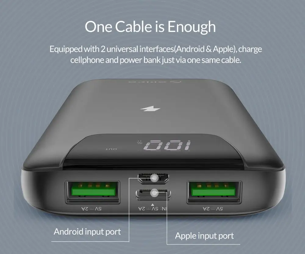ORICO 10000 мАч Внешний аккумулятор, Беспроводная зарядка, двойной USB внешний аккумулятор с ЖК-дисплеем, внешняя батарея для iPhone, samsung, Xiaomi