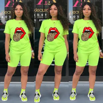 

Wjustforu 5 Color Print Two Piece Set Women Pullover Crop Top + Biker Shorts Casual Skinny Matching Sets Bodycon Tracksuit