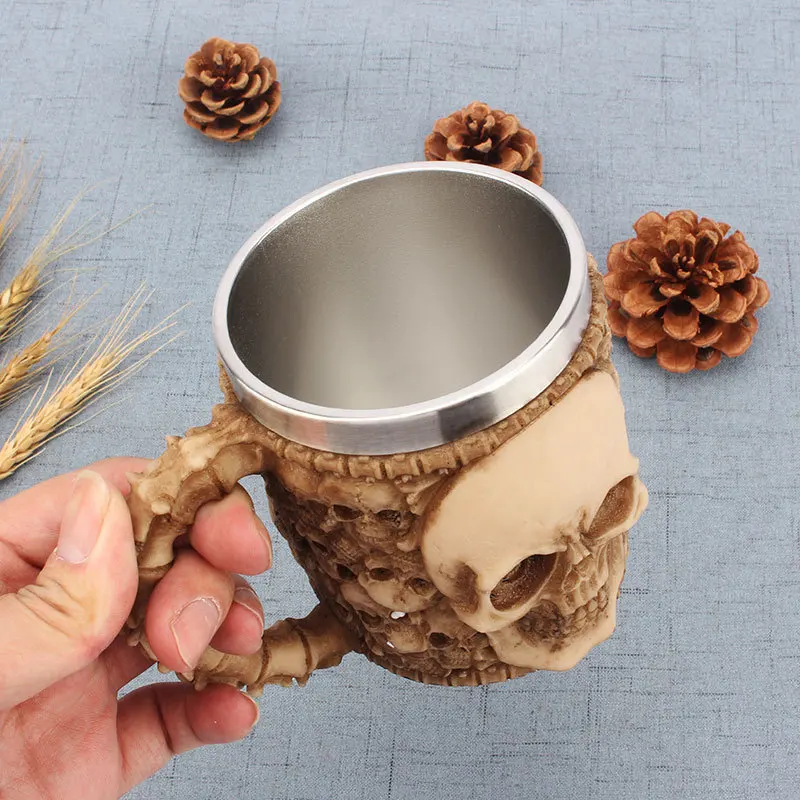 

Creative milk coffee cup personality stainless steel cup large capacity office water cup 3d stereo skull mug