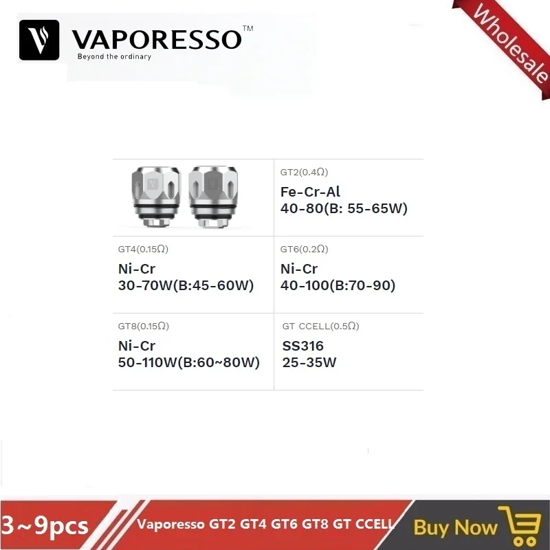 3~ 9 шт./лот Vaporesso GT катушка электронная сигарета GT2 0.4ohm GT4 0.15ohm GT6 0.2ohm GT8 0.15ohm ядро головка для NRG Танк Vape