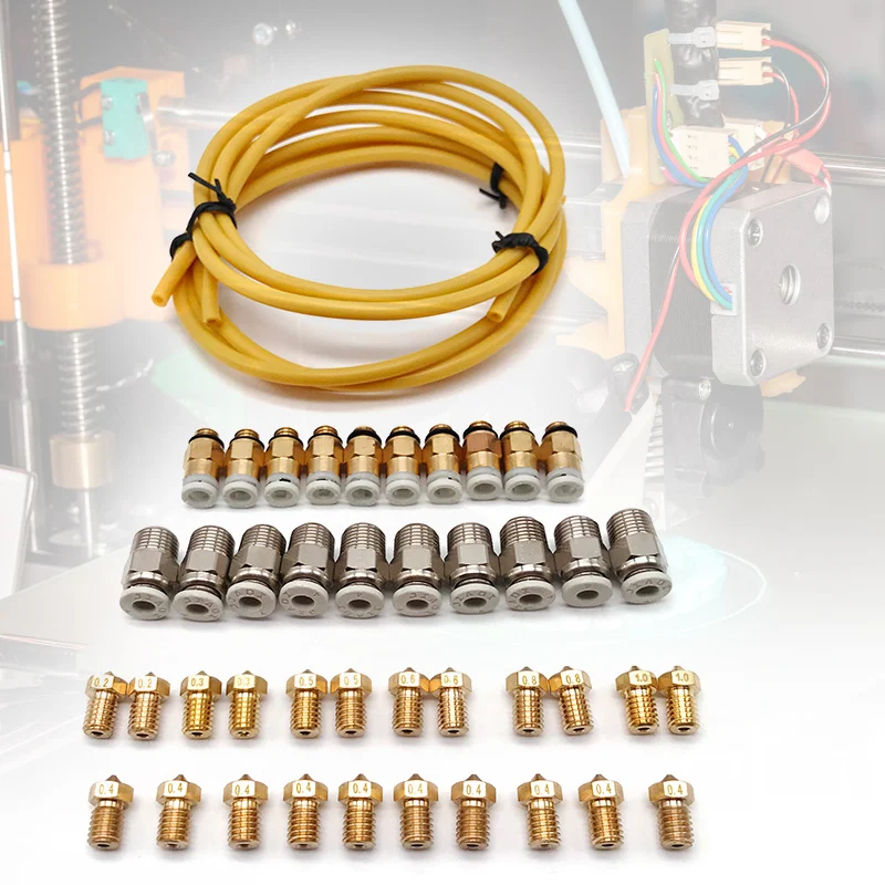 PTFE Боуден трубка 2 мм x 4 с пневматическим разъемом + Насадка Экструдер печатающая