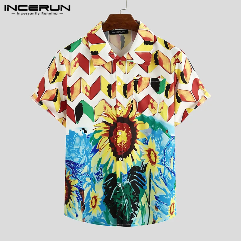 INCERUN 2020 Floral Print Men Hawaiian Shirt Streetwear Lapel Short Sleeve Beach Vacation Shirts Casual Breathable Camisa Summer INCERUN 2020 Floral Print Men Hawaiian Shirt Streetwear Lapel Short Sleeve Beach Vacation Shirts Casual Breathable Camisa Summer