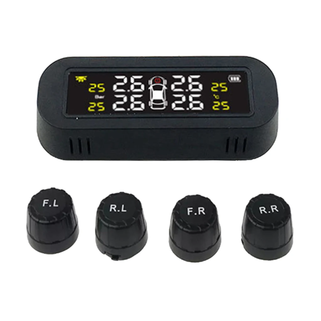 Wireless Solar Power Tyre Pressure Monitoring System Real-time LCD Display & External Sensor Smart Tyre Pressure Gauge