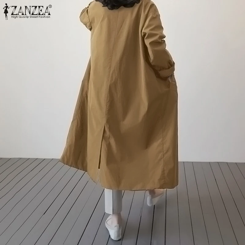 ZANZEA Oversized Women's Trench 2020 Elegant Ladies Single-button Coat Autumn Casual Solid Windbreaker Lapel Cloak Oversize 5XL