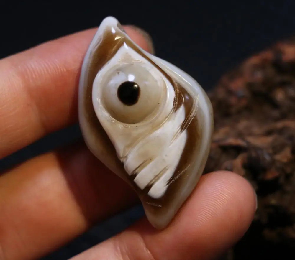

AA Big Treasure Talisman energy Tibetan Onyx Leaf Shape Heaven Eye Sculptural Pendant Amulet Timestown