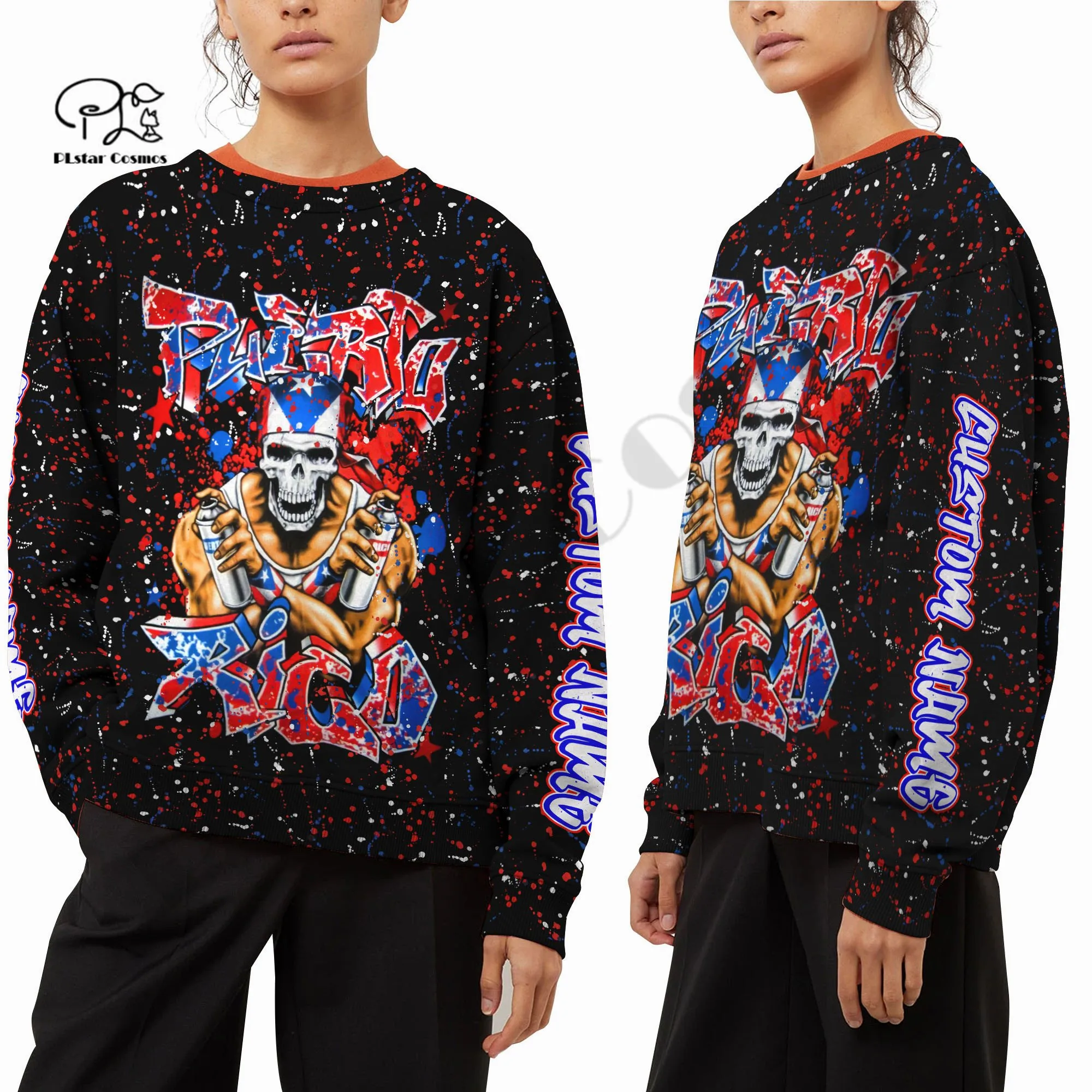 PLstar Cosmos 3DPrinted Newest Puerto Rico Graffiti Skull Custom Name Unique Unisex Streetwear Harajuku Hoodies/Sweatshirt/Zip 5