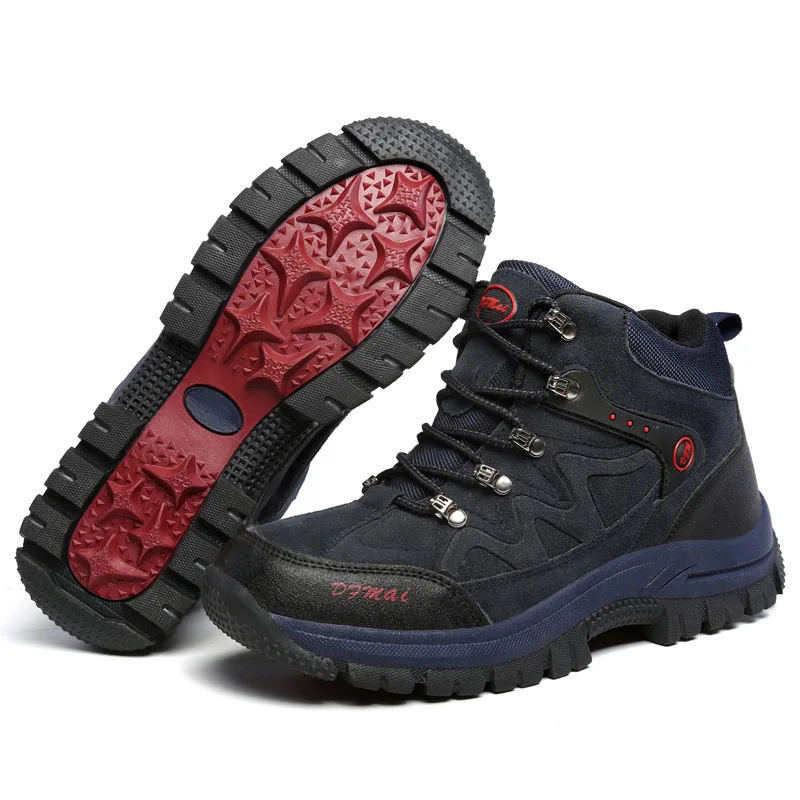 Походная обувь мужские уличные ботинки теплые водонепроницаемые кожаные бархатные кроссовки женские зимние ботинки зимниекроссовкимужские48 yards - Цвет: 1