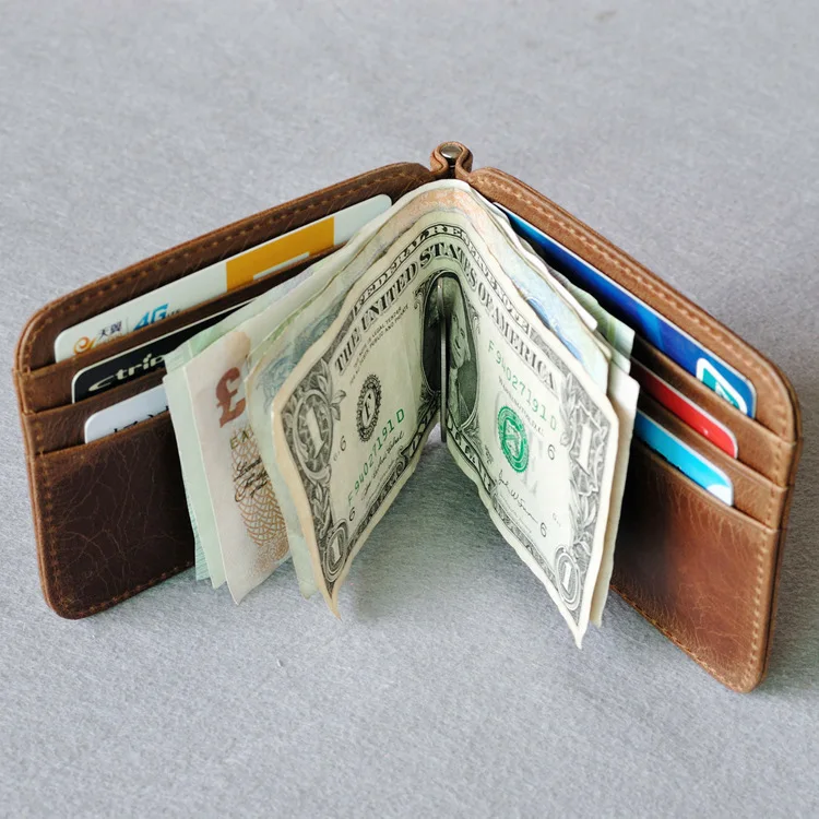 Trend Brand Unisex Leather Design Fashion Gift Slim Wallet travel front pocket money clip mini clamp purse synthetic leather wallet metal money clip