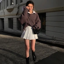 Felpa calda marrone oversize ricamata a lettera abbigliamento invernale  donna 2021 pullover a maniche lunghe alla moda Harajuku top Outfit|Hoodies  \u0026 Sweatshirts| - AliExpress