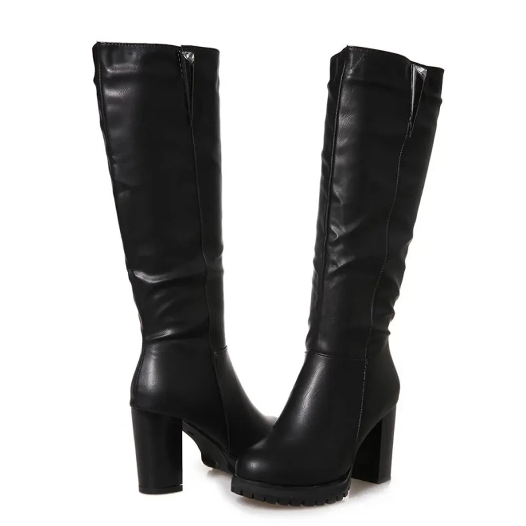 Обувь; женские ботинки; zapatos de mujer; ботинки; женские модные сапоги до колена; высокие кожаные сапоги-трубы В рыцарском стиле