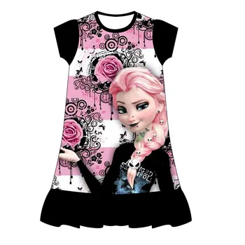 

2019 New Summer kids dresses for girls princess dress unicorn flamingo print cartoon design girls clothing for 3-8 year