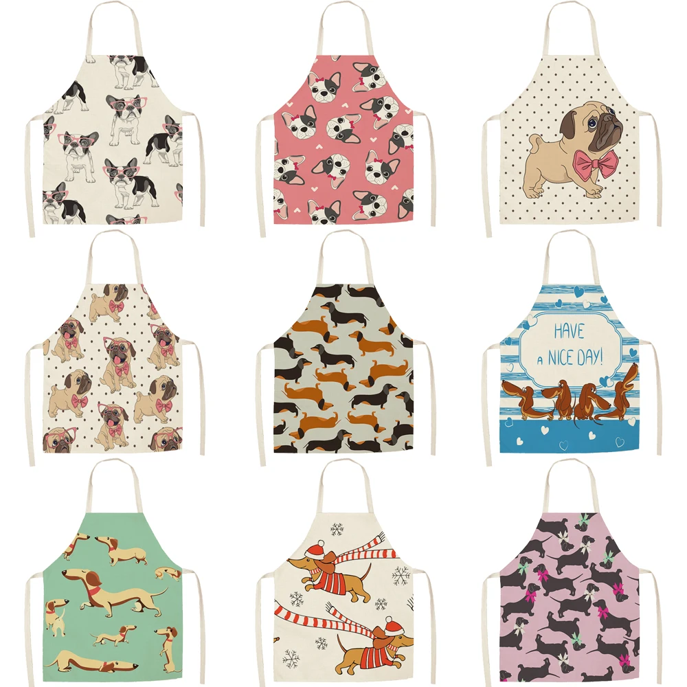 FYMX Cute Dog Apron Kitchen Animal Painted Head Aprons For Chefs Women Men Household Cleaning