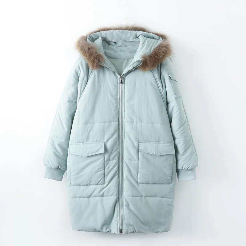 

Hooded Cotton Coat Women's Mid-length 2018 New Style Large Size Loose-Fit Fur Collar Cotton-padded Jacket Korean-style down Feat