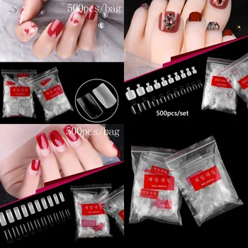 

500pcs/Bag Transparent/Natural Full Cover Fake False Nail Tips Nail Art Artificial Fake Nail Tips Acrylic Gel Manicure Set