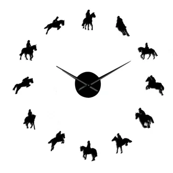 

DIY 3D Wall Clock Equestrianism Decorative Wall Art Stickers Horse Race Horse Riding Mirror Effect Arylic Clocks Home Decoration
