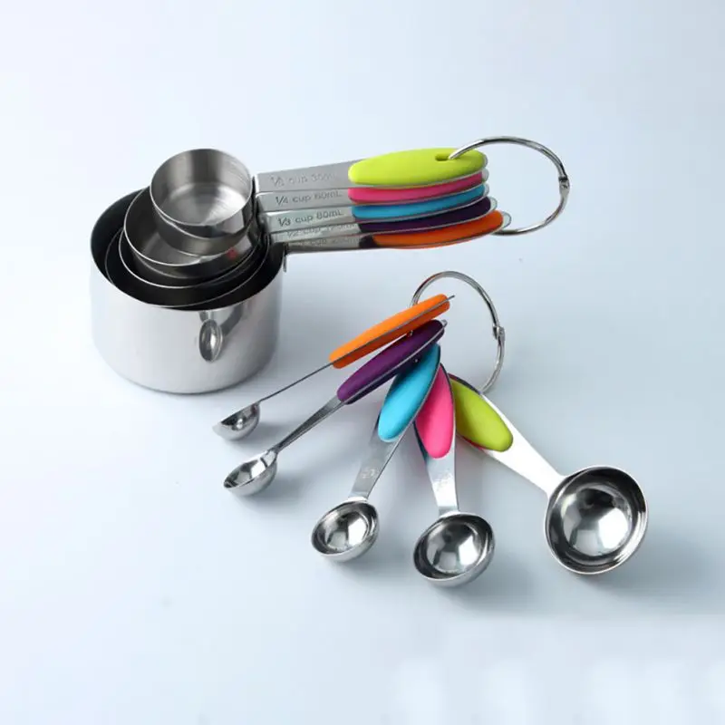 

10Pcs/Set Measuring Coffee Spoon Set Stainless Steel Measuring Cup with Color Box Silicone Insulation Pad For Kitchen Tool